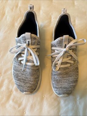 adidas White and Gray Knit Lace-Up Sneakers